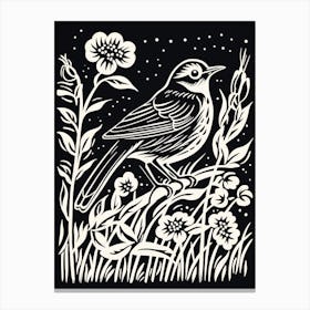 B&W Bird Linocut Lark 4 Canvas Print