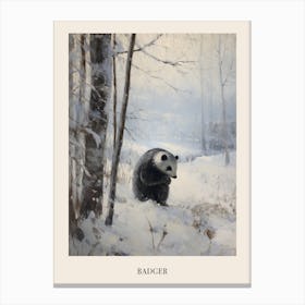 Vintage Winter Animal Painting Poster Badger 1 Canvas Print