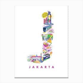 J For Jakarta City Travel Illustration Canvas Print
