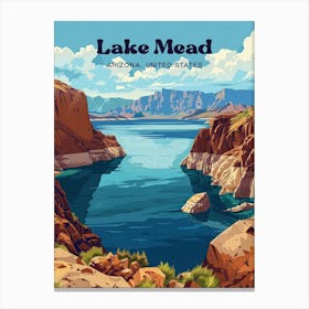 Lake Mead Nevada Hoover Dam Travel Art Illustration Canvas Print