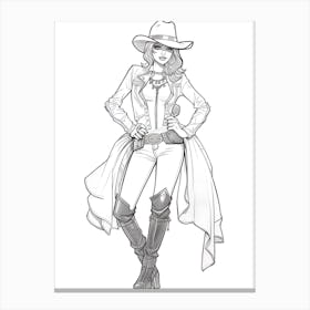 Line Art Cowgirl Illustration 2 Canvas Print