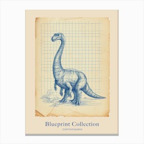 Corythosaurus Dinosaur Blue Print Sketch 2 Poster Canvas Print