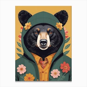 Floral Black Bear Portrait In A Suit (20) Canvas Print