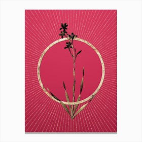Gold Bugle Lily Glitter Ring Botanical Art on Viva Magenta Canvas Print