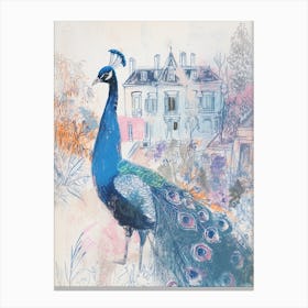 Peacock Sketch With A Palace In The Background 4 Canvas Print