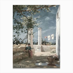 Woman Washing Clothes In A Courtyard 1 Canvas Print