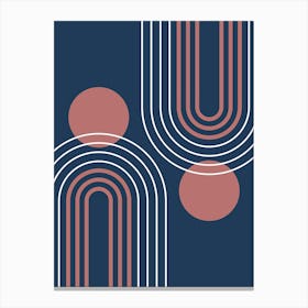 Mid Century Modern Geometric B24 In Navy Blue And Marsala (Rainbow And Sun Abstract) 01 Canvas Print