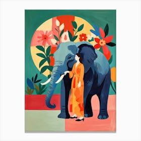 Elephant And Woman Canvas Print