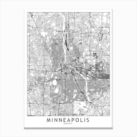 Minneapolis White Map Canvas Print