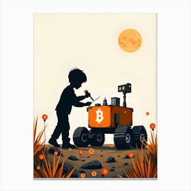 Boy Plays With A Robot Canvas Print