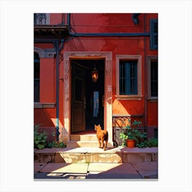 Cat In Front Of House Canvas Print