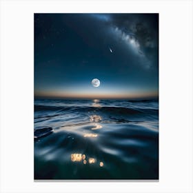 Full Moon Over The Ocean-Reimagined Canvas Print