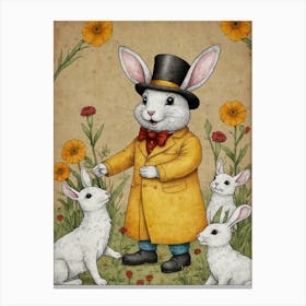 Rabbits And Flowers Canvas Print