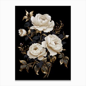 White Roses On Black Background Canvas Print