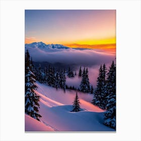 Furano, Japan Sunrise Skiing Poster Canvas Print