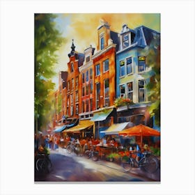 The city of Amsterdam, Netherlands, streets, cafes, passing by, the beauty of summer, oil colors...41 Canvas Print