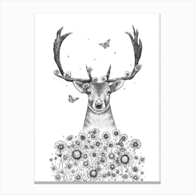 Deer In Flowers Canvas Print