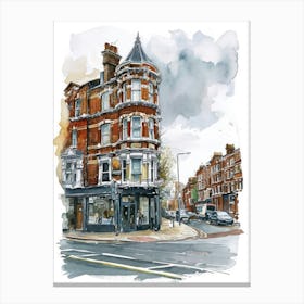 Wandsworth London Borough   Street Watercolour 3 Canvas Print
