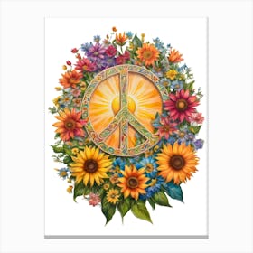 Flowers Sun Peace Sign - By Free Spirits and Hippies Official Wall Decor Artwork Hippy Bohemian Meditation Room Typography Minimalist Wording Groovy Trippy Psychedelic Boho Yoga Chick Gift For Her Canvas Print