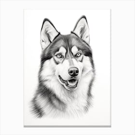 Siberian Husky Dog, Line Drawing 4 Canvas Print