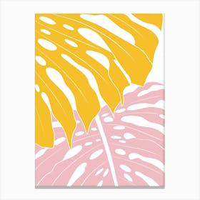 Yellow And Pink Monstera Leaves 2 Canvas Print