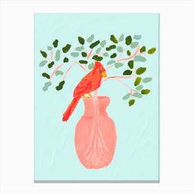 Cardinal on a Vase Canvas Print