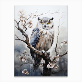 Owl, Japanese Brush Painting, Ukiyo E, Minimal 2 Canvas Print