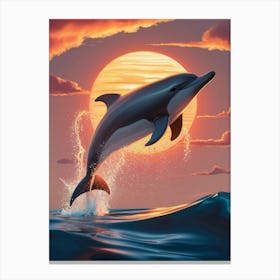 Dolphin Jumping At Sunset 2 Canvas Print