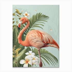 Lesser Flamingo And Frangipani Minimalist Illustration 2 Canvas Print