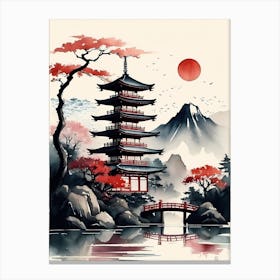Japanese Landscape Watercolor Painting (51) Canvas Print