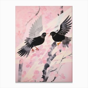 Pink Ethereal Bird Painting Blackbird 3 Canvas Print