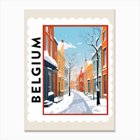 Retro Winter Stamp Poster Bruges Belgium 1 Canvas Print