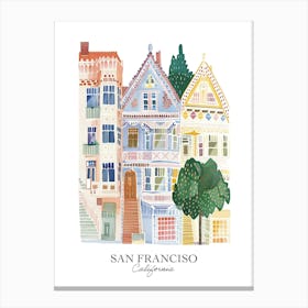 San Francisco California Houses Gouache Travel Illustration Canvas Print