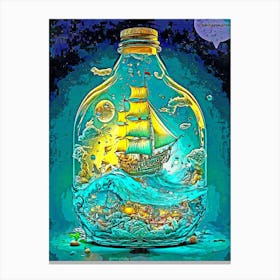 Boat art in glass bottles 3 Canvas Print