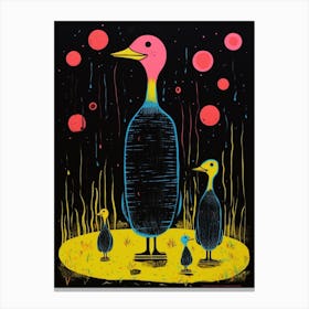 Linocut Inspired Ducks With The Cattails 2 Canvas Print