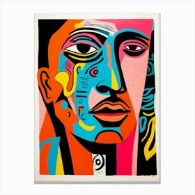 Colourful Linocut Inspired Face Illustration 1 Canvas Print