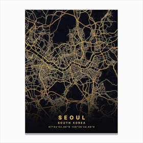 Seoul South Korea Black And Gold Map Canvas Print