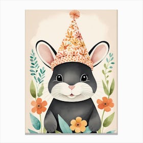 Floral Cute Baby Rabbit Bunny Nursery (24) Canvas Print