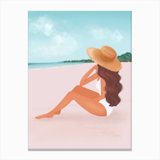 Sun Hat Beach Girl Canvas Print