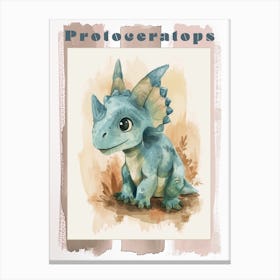 Cute Protoceratops Dinosaur Watercolour 2 Poster Canvas Print