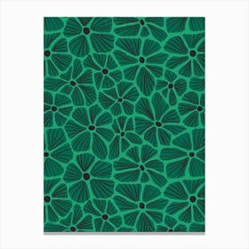 Flower Mosaic Green Shades Textured Hand Drawn Canvas Print