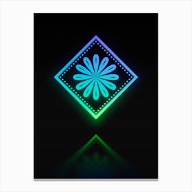 Neon Blue and Green Abstract Geometric Glyph on Black n.0115 Canvas Print