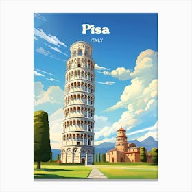 Pisa Italy Leaning Tower Travel Art Illustration Canvas Print