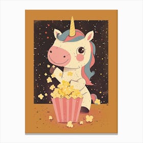 Unicorn Eating Popcorn Mustard Muted Pastels 3 Canvas Print