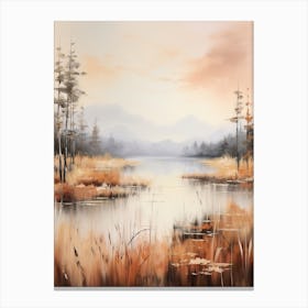 Lake In The Woods In Autumn, Painting 67 Canvas Print