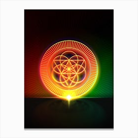 Neon Geometric Glyph in Watermelon Green and Red on Black n.0270 Canvas Print