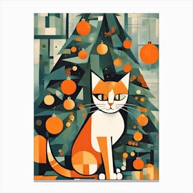Cat with Christmas Tree and Oranges Cubism Canvas Print