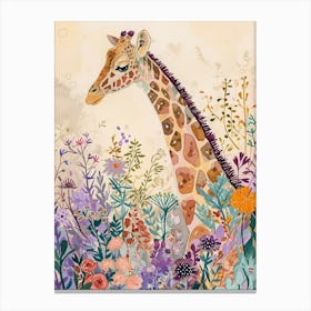 Cute Illustration Of A Giraffe In The Plants 2 Canvas Print