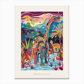 Colourful Abstract Wavy Dinosaur In The Wild Poster Canvas Print