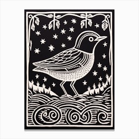 B&W Bird Linocut Dipper 2 Canvas Print